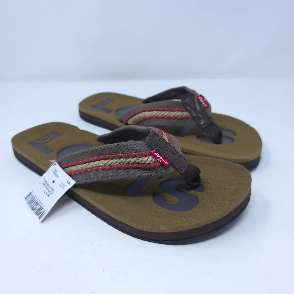 Levis Mens Hangfw Flip Flops Brown Khaki Red Sandals Size 12 M 516433JS1